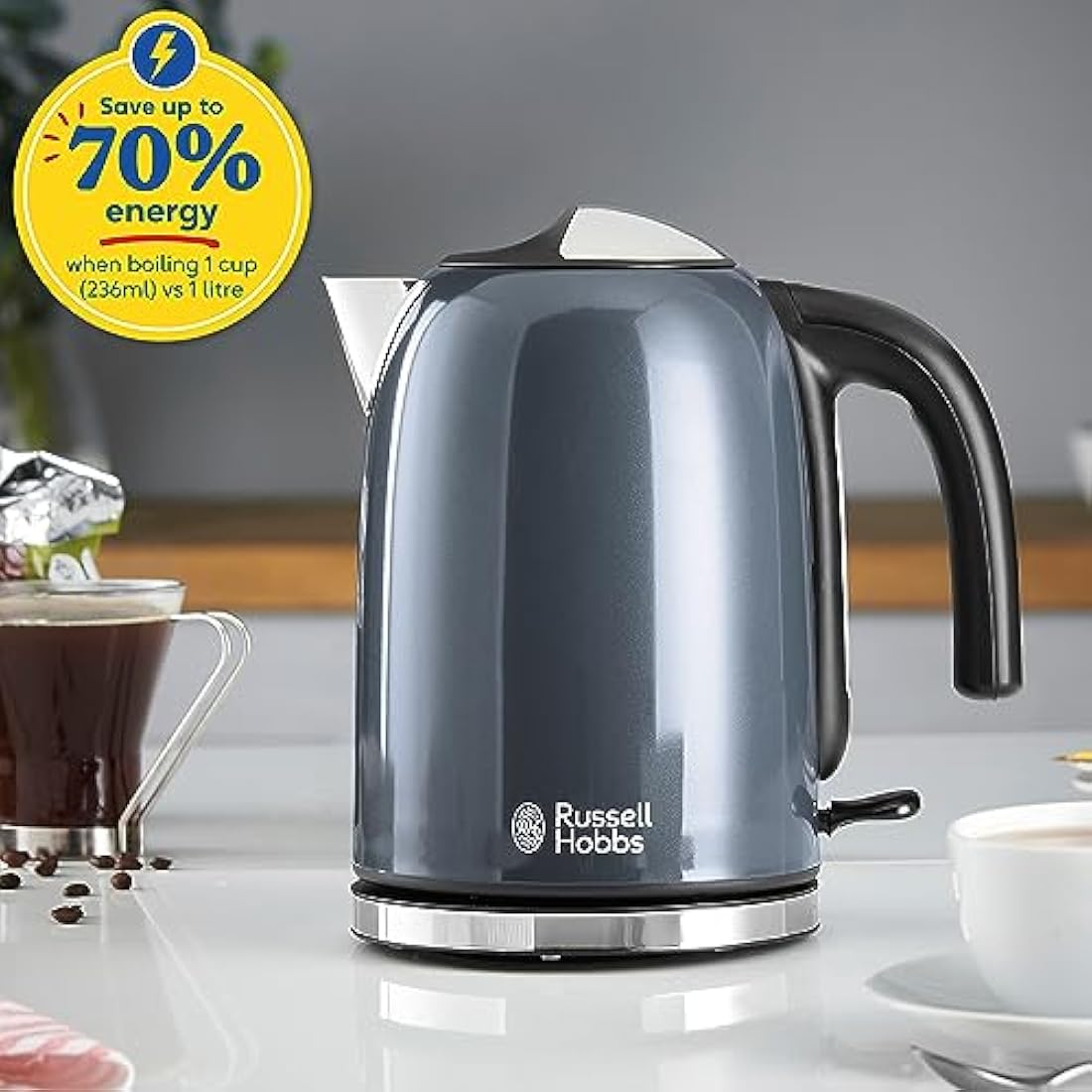 Russell Hobbs 1.7L Electric Kettle – Grey Stainless Steel Rapid Boil