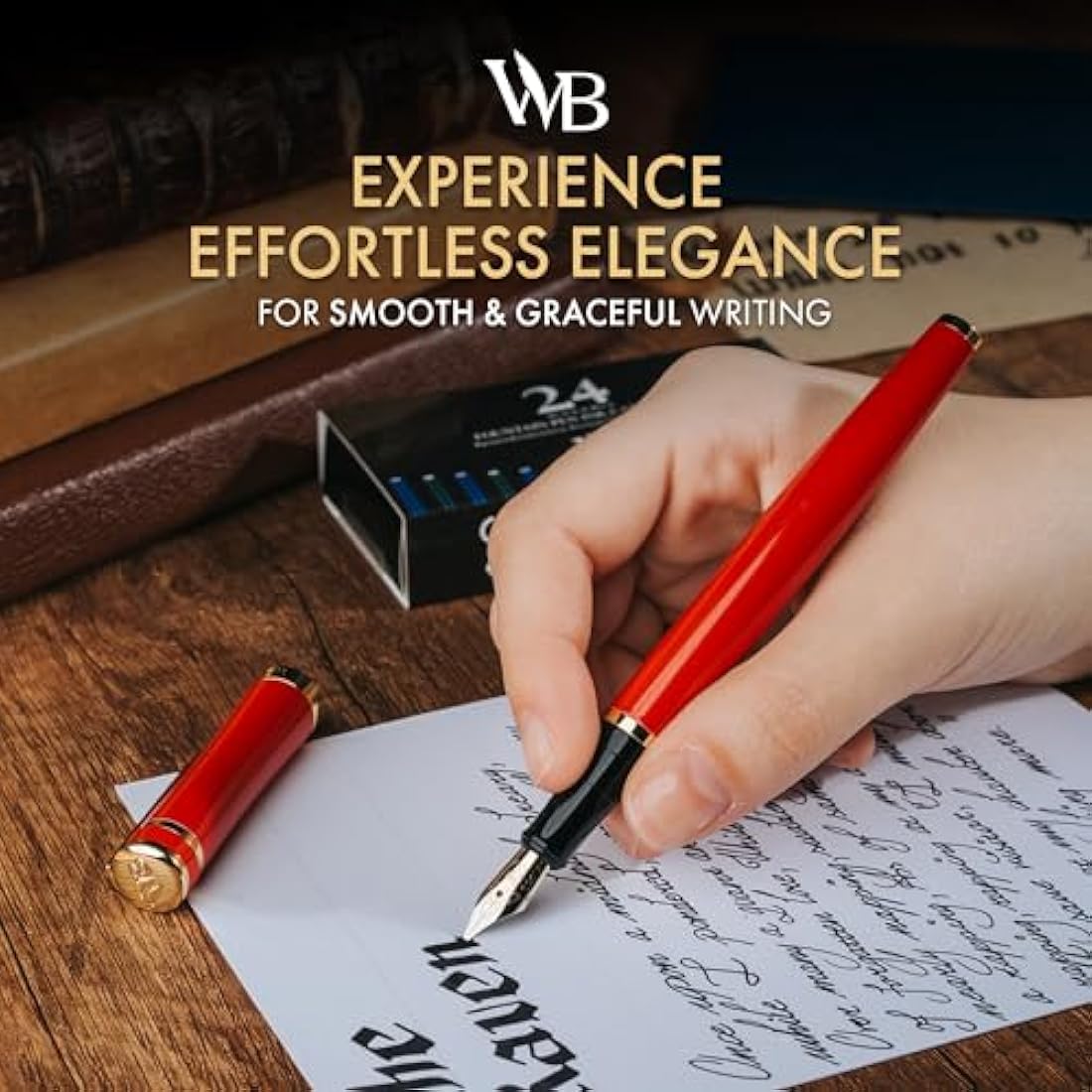 Wordsworth & Black Fountain Pen Set | 18K Gilded Broad Nib - Crimson Red