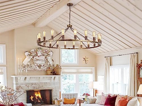 Eoodis 20-Light Wagon Wheel Chandelier – 120cm Large Bronze Rustic Pendant