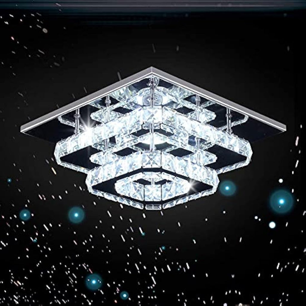Finktonglan Modern K9 Crystal LED Flush Mount Ceiling Light – Cool White