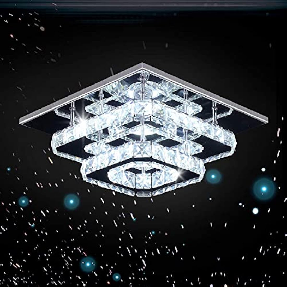 Finktonglan Modern K9 Crystal LED Flush Mount Ceiling Light – Cool White