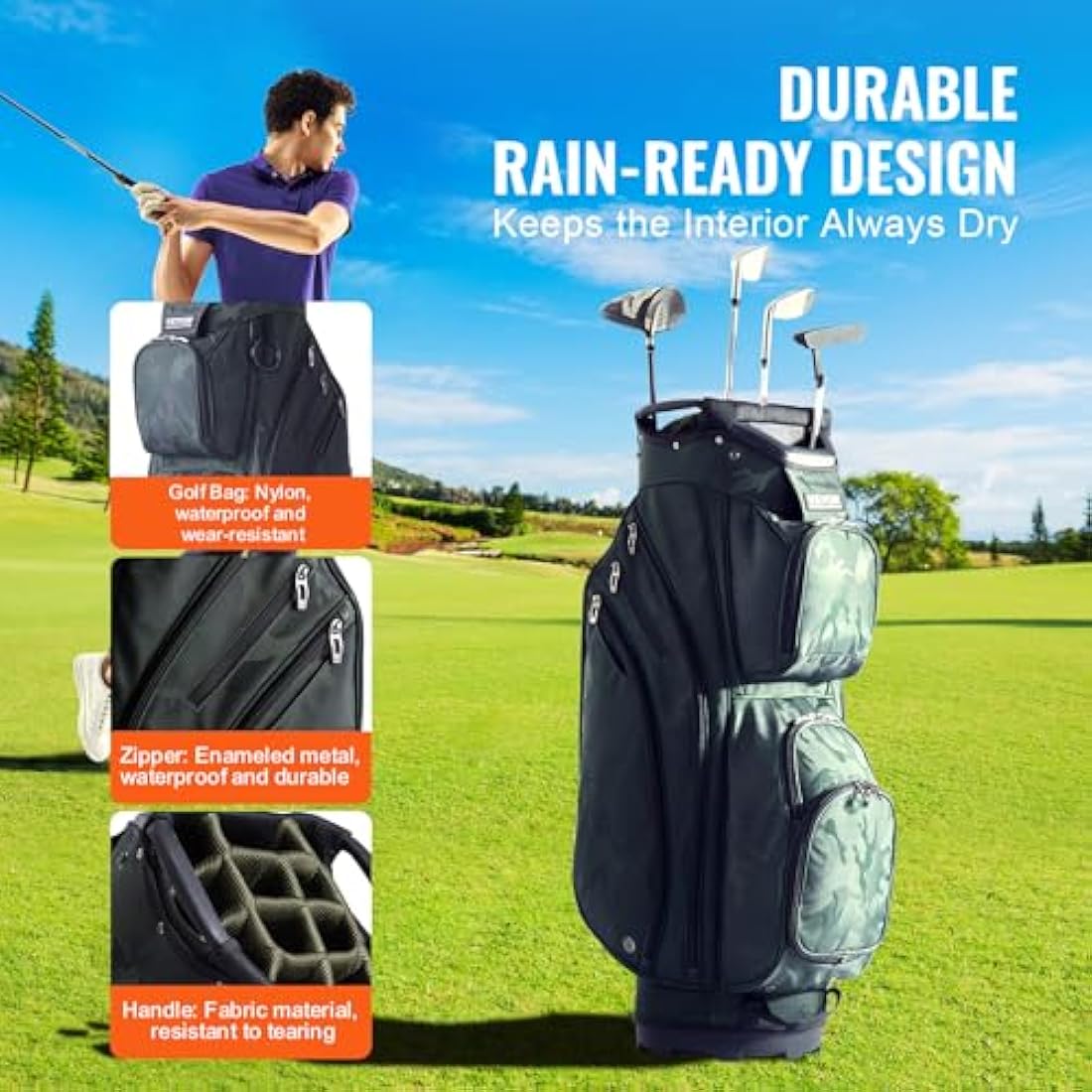 VEVOR 14-Way Golf Cart Bag | Waterproof 600D Nylon Organizer – Army Green