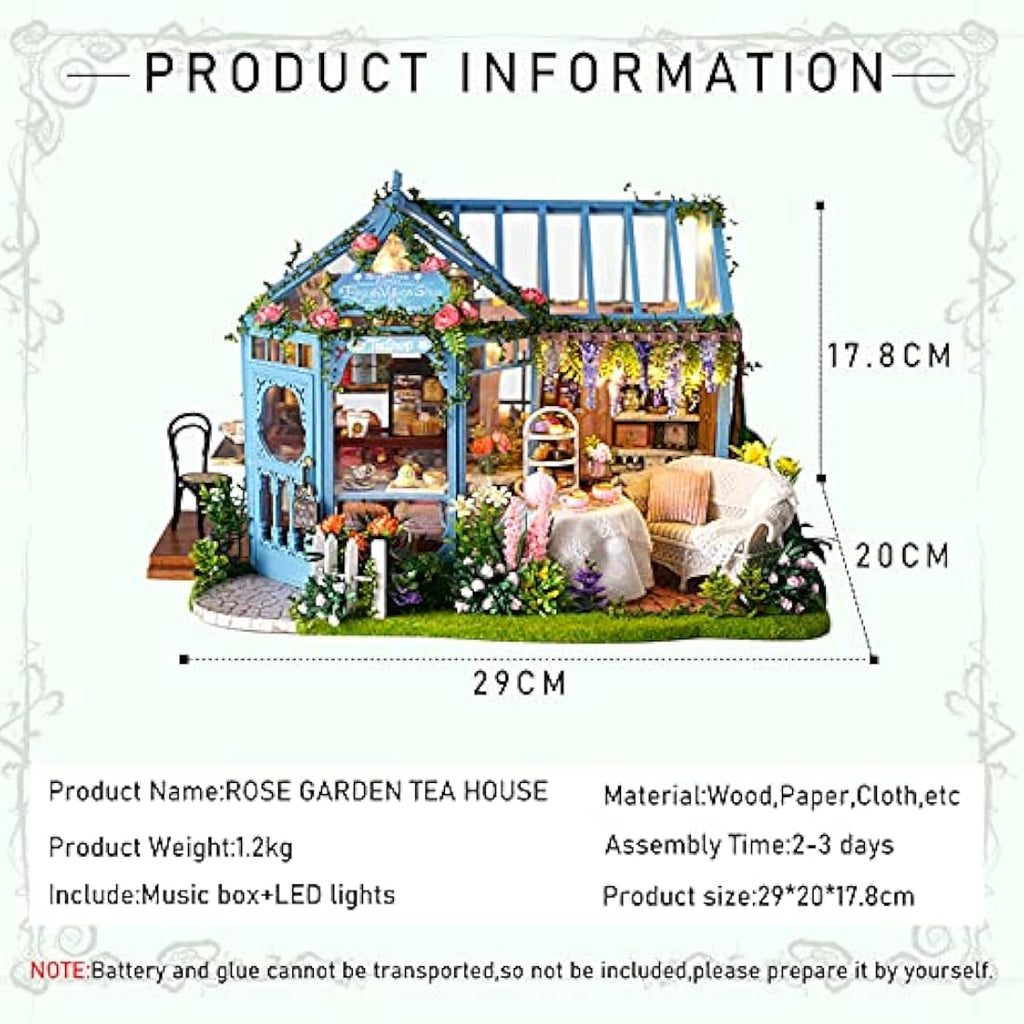 Cuteroom DIY Miniature Dollhouse Kit | Rose Garden Wooden Tea House