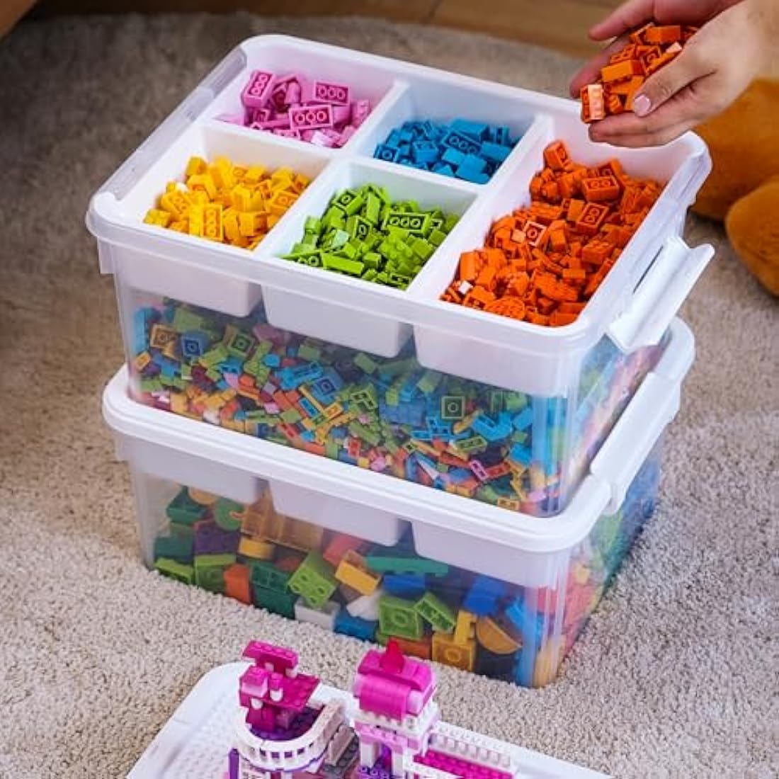 16L Plastic Craft Storage Box with Removable Tray & Latch
