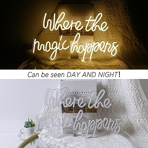 Where The Magic Happens Neon Sign – White LED Wall Decor