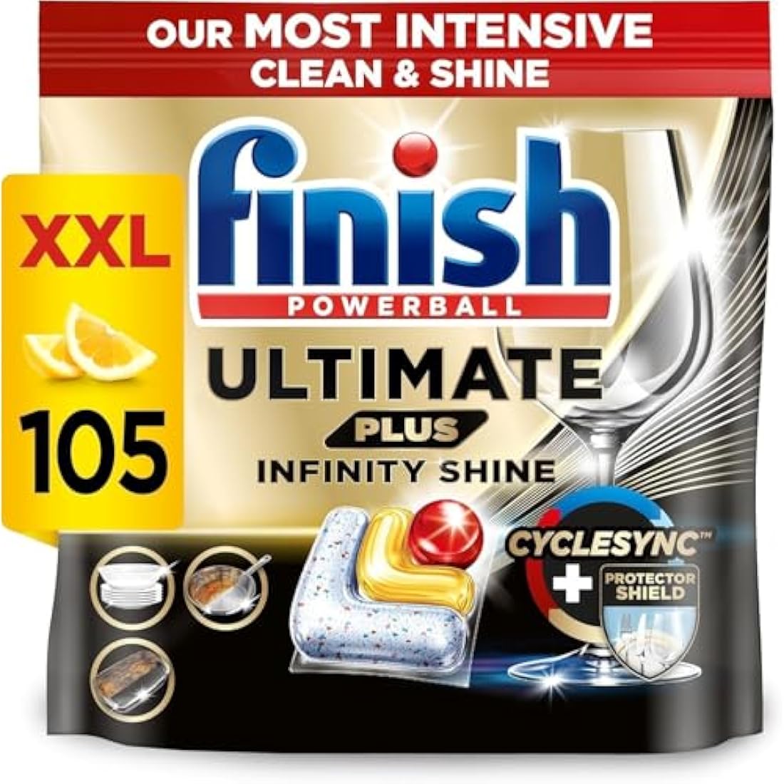 Finish Ultimate Plus Dishwasher Tablets - Lemon Scent - 105 Tabs Bulk