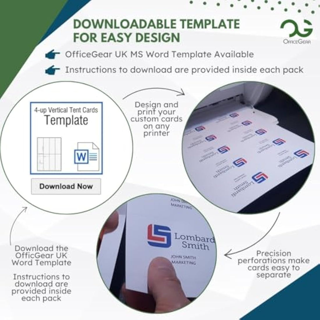 OfficeGear Printable Tent Cards - 1000 White Name Place Cards 170gsm
