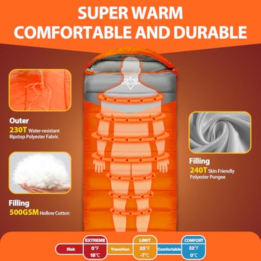ETGLCOZY XL Sleeping Bag | 4-Season Cold Weather Camping with Compression Sack