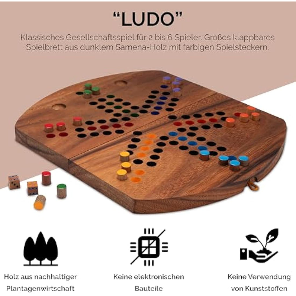 Jolof Store Ludo für 6 Spieler – Klappbares Brettspiel aus Holz