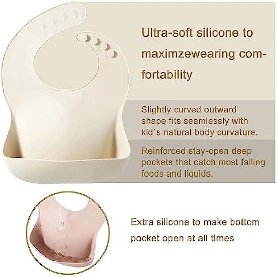 PandaEar Silicone Baby Bibs – 3 Pack Waterproof Feeding Bibs with Pocket