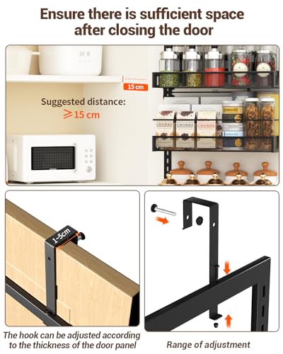 TOPWE 6-Tier Over Door Spice Rack | Adjustable Metal Pantry Organizer