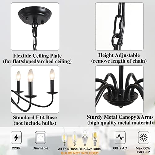 MRHYSWD 6-Light Black Candle Chandelier – Industrial Vintage Pendant Light