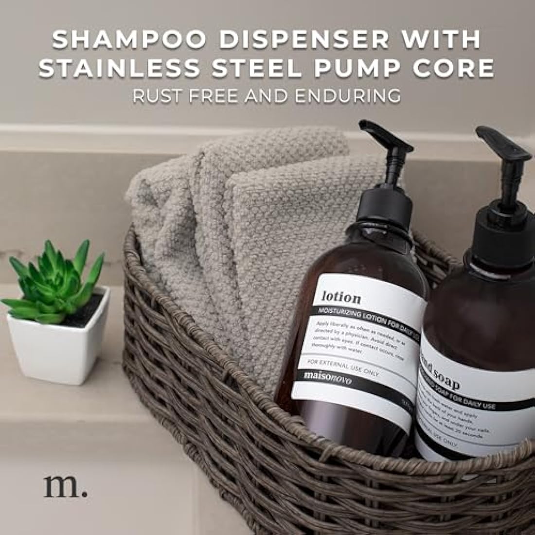 MaisoNovo Refillable Shampoo and Conditioner Bottles - 3 Pack Amber 500ml