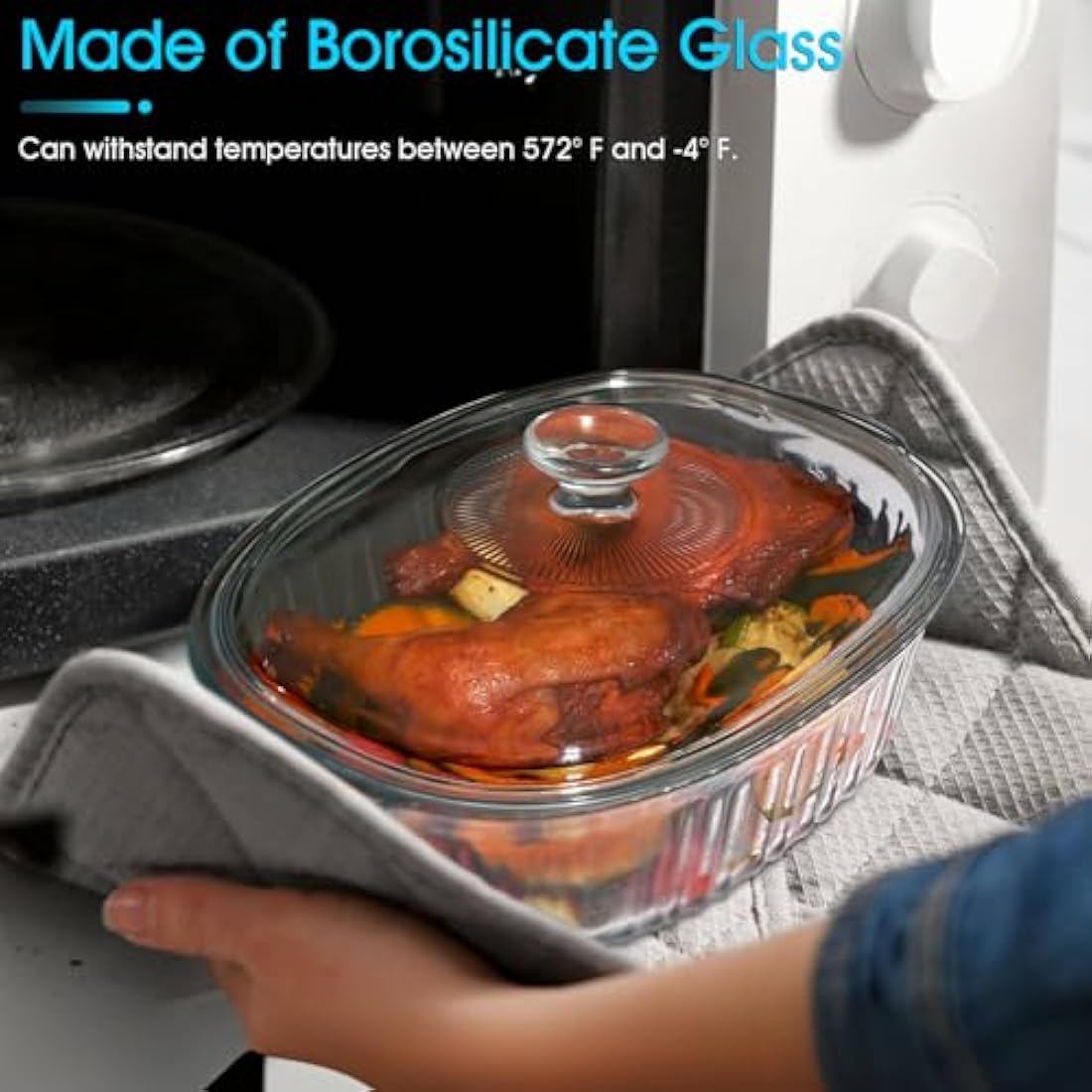 NUTRIUPS 3L Oval Glass Casserole Dish with Lid | Borosilicate Bakeware