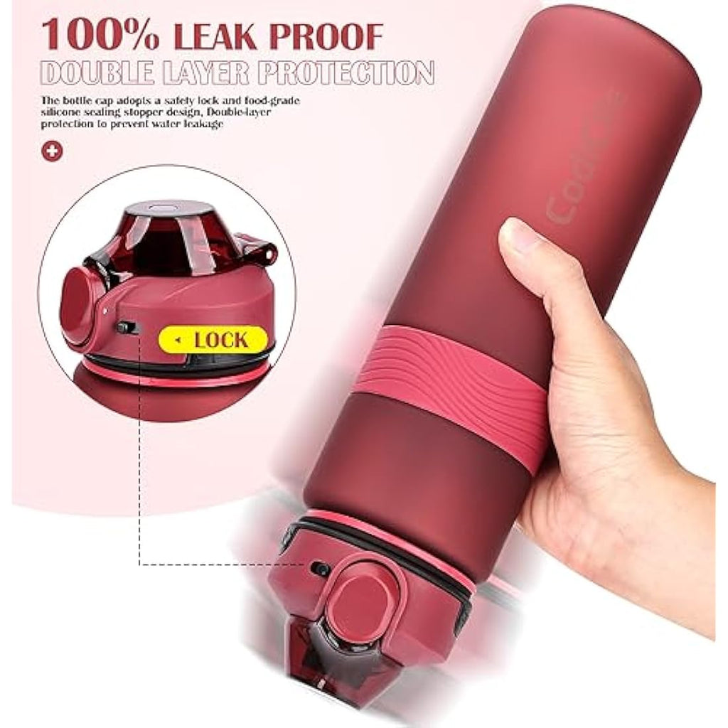 CodiCile 1L Sports Water Bottle – BPA Free Leak Proof Gym Bottle, Red