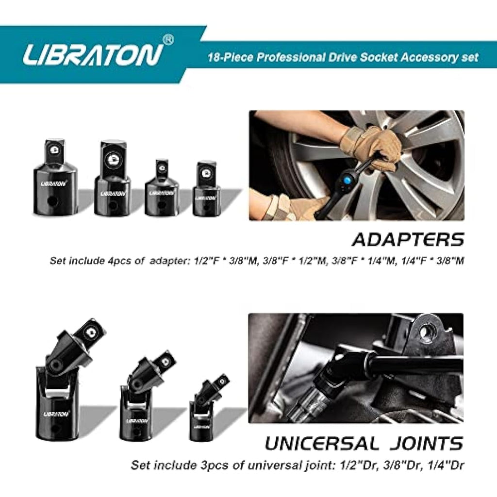 Libraton 18-Piece Socket Extension Bar Set | Cr-V Steel Drive Adapters