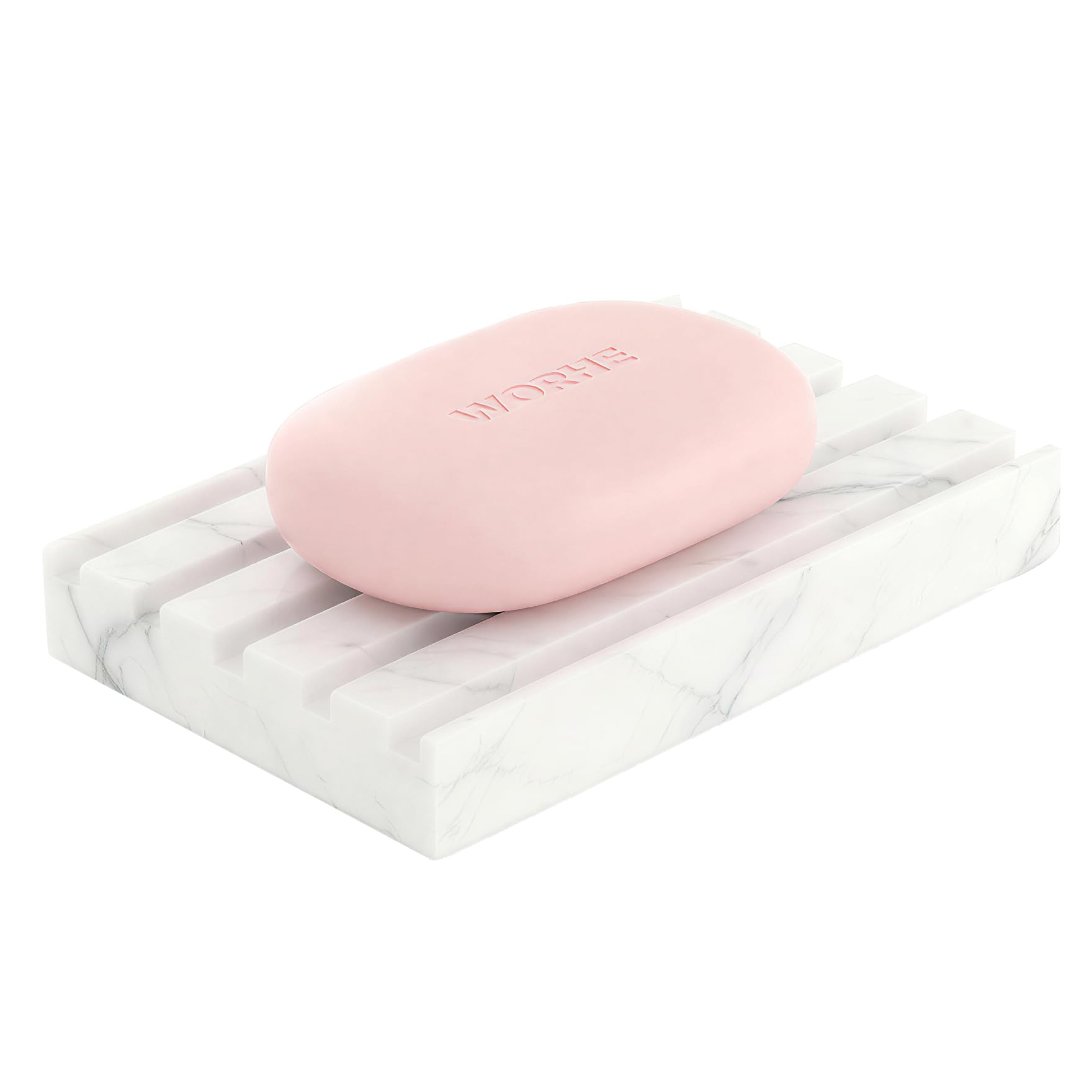WORHE White Marble Soap Dish – Self-Draining Stone Holder for Bathroom