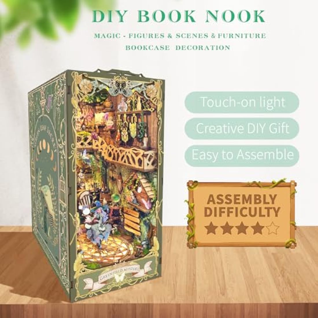 Spilay DIY Book Nook Kit - Green Wonderland 3D Wooden Puzzle Bookend
