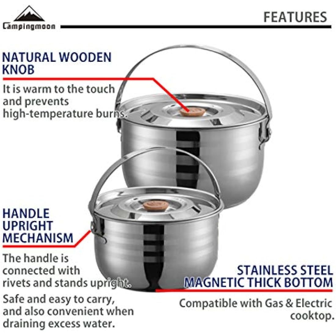 CAMPINGMOON Stainless Steel 15-Piece Nesting Camping Cookware Set