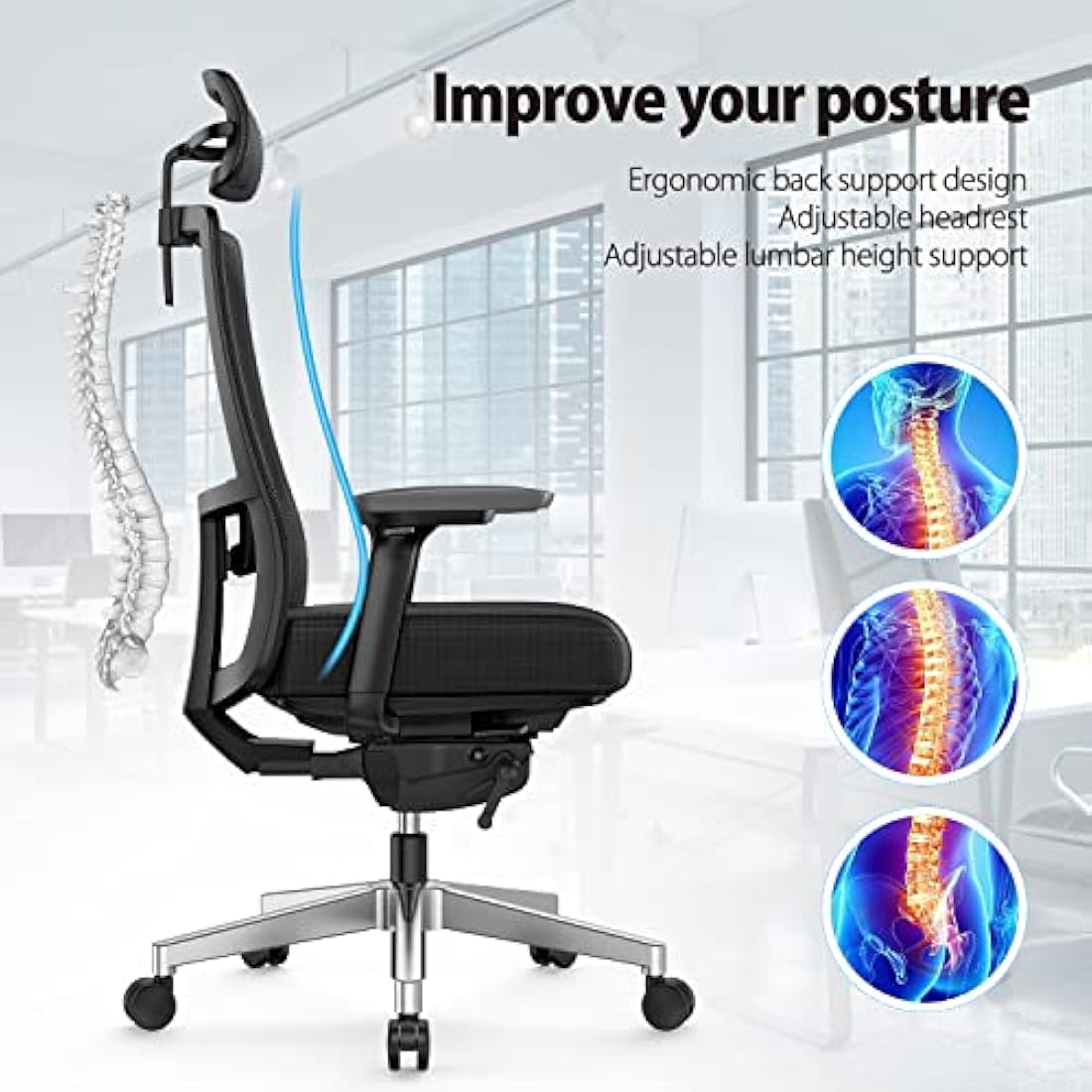 Duwinson Ergonomic Mesh Office Chair – Adjustable Lumbar & Headrest