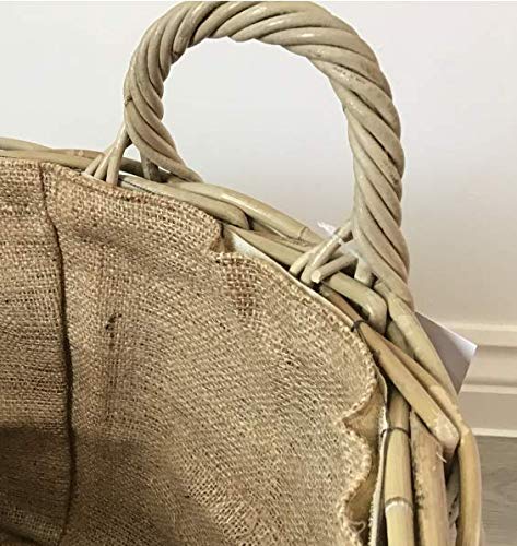 Large Round Kuba Rattan Log Basket | Hessian Lined Storage