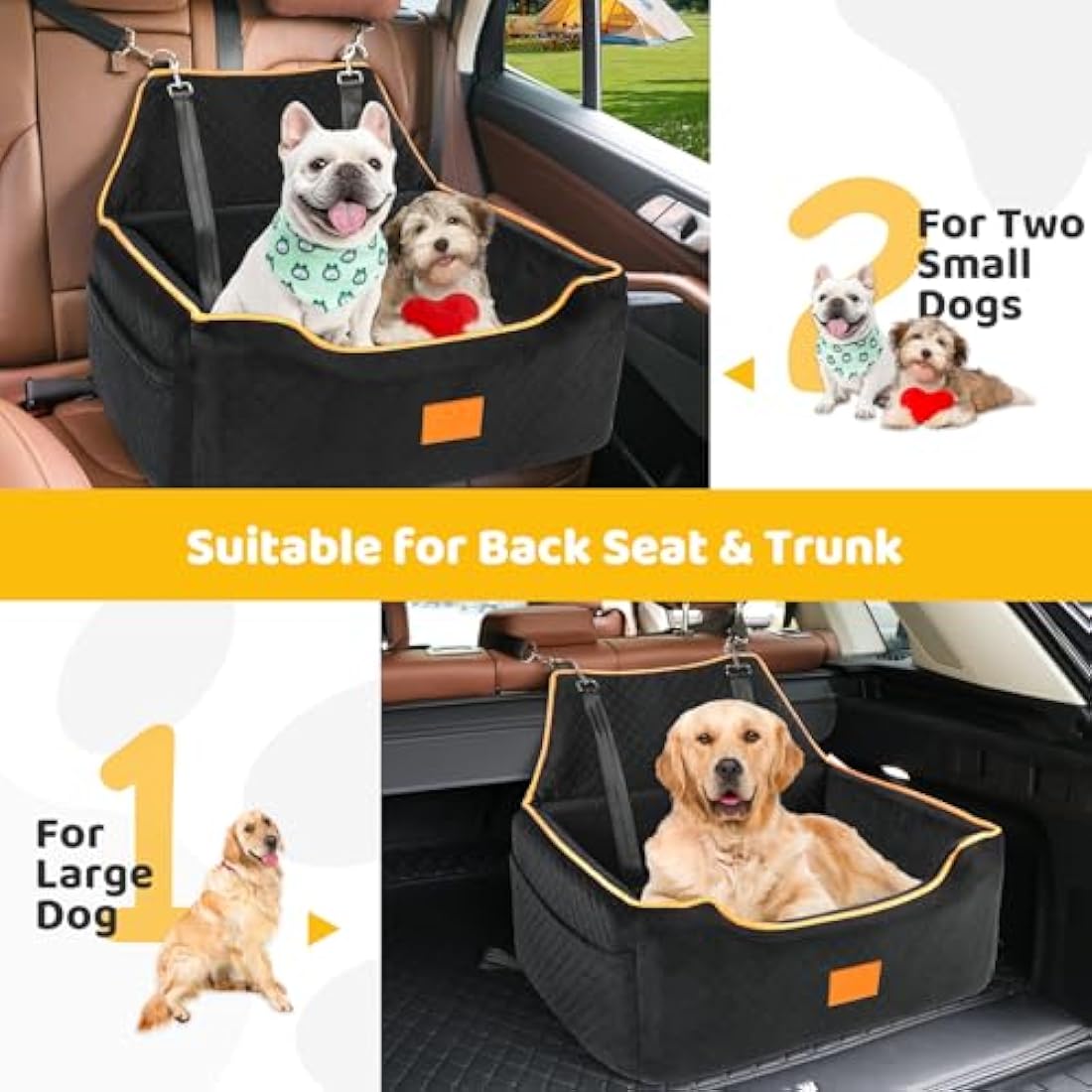 GLENSLAVE Dog Car Seat - Large Pet Booster Seat with Washable Cover, Black