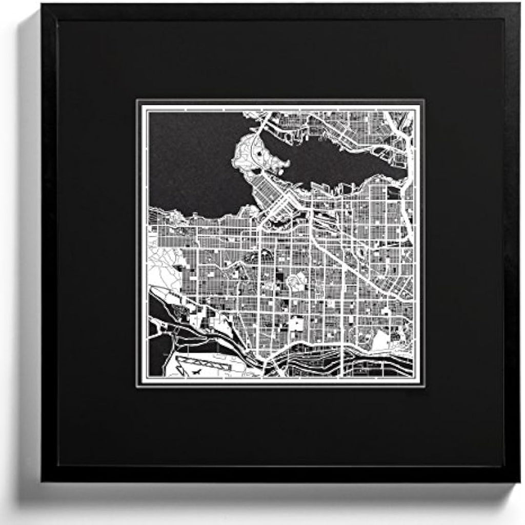 Vancouver Paper Cut Map - 30x30 cm White Laser Cut Wall Art