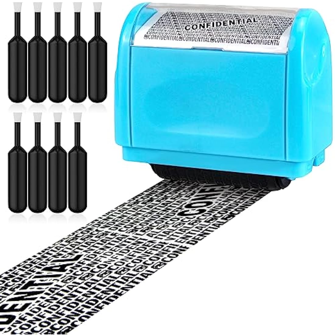 Identity Theft Protection Roller Stamp with 9 Ink Refills - Blue