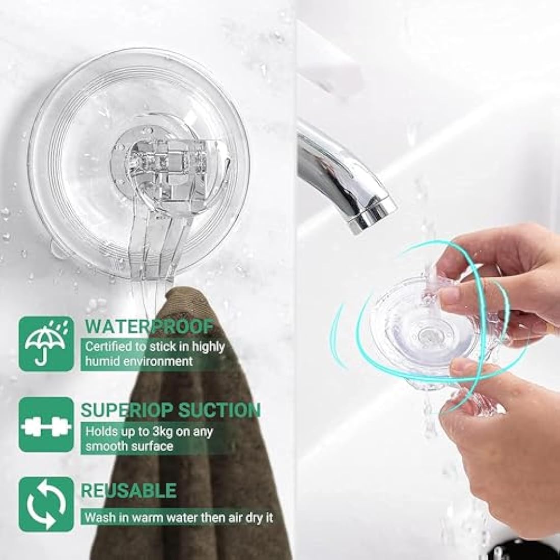 Jolof Store Heavy Duty Suction Hooks – Clear Reusable Vacuum Hangers, 2 Pack
