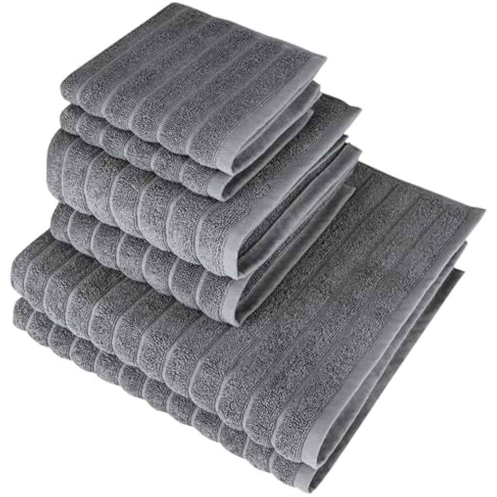 BERIBO 6-Piece Turkish Cotton Bath Towel Set - 620 GSM Plush Grey