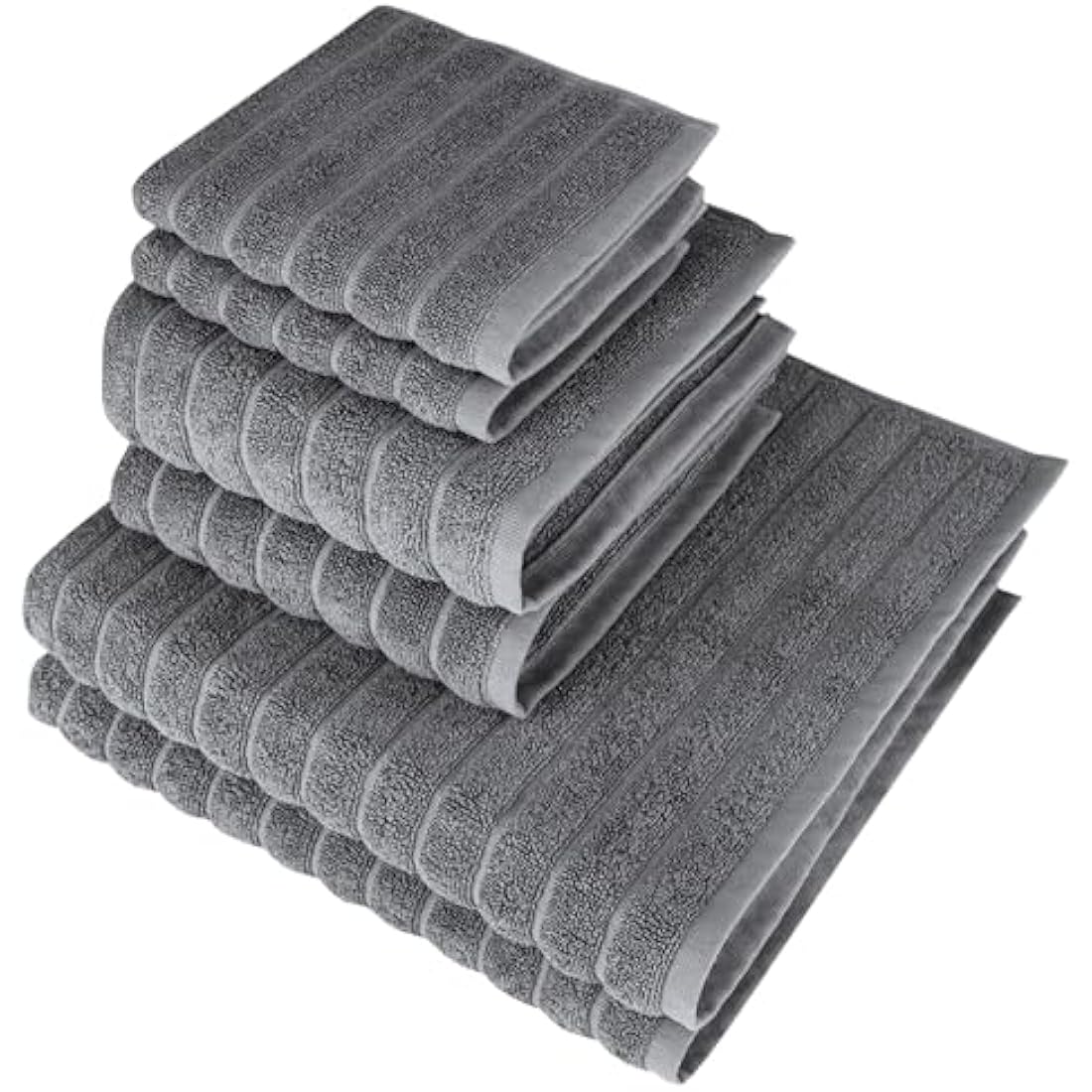 BERIBO 6-Piece Turkish Cotton Bath Towel Set - 620 GSM Plush Grey