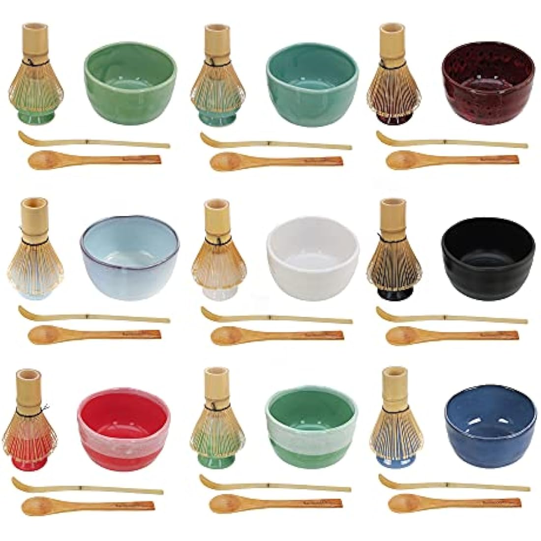 BambooMN Matcha Bowl Set - Handmade Ceramic Tea Whisk & Spoon, Green