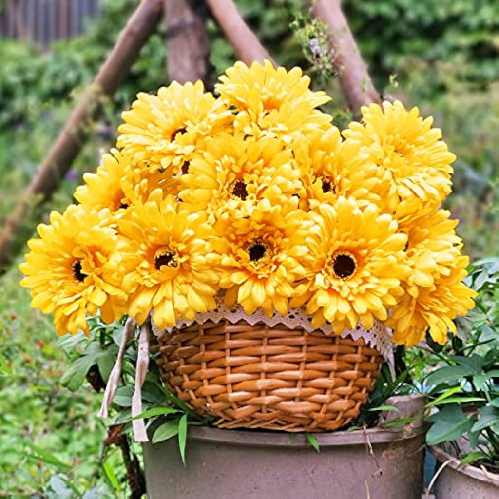 12PCS Artificial Gerbera Silk Flower Bouquet for Home Decor – Yellow
