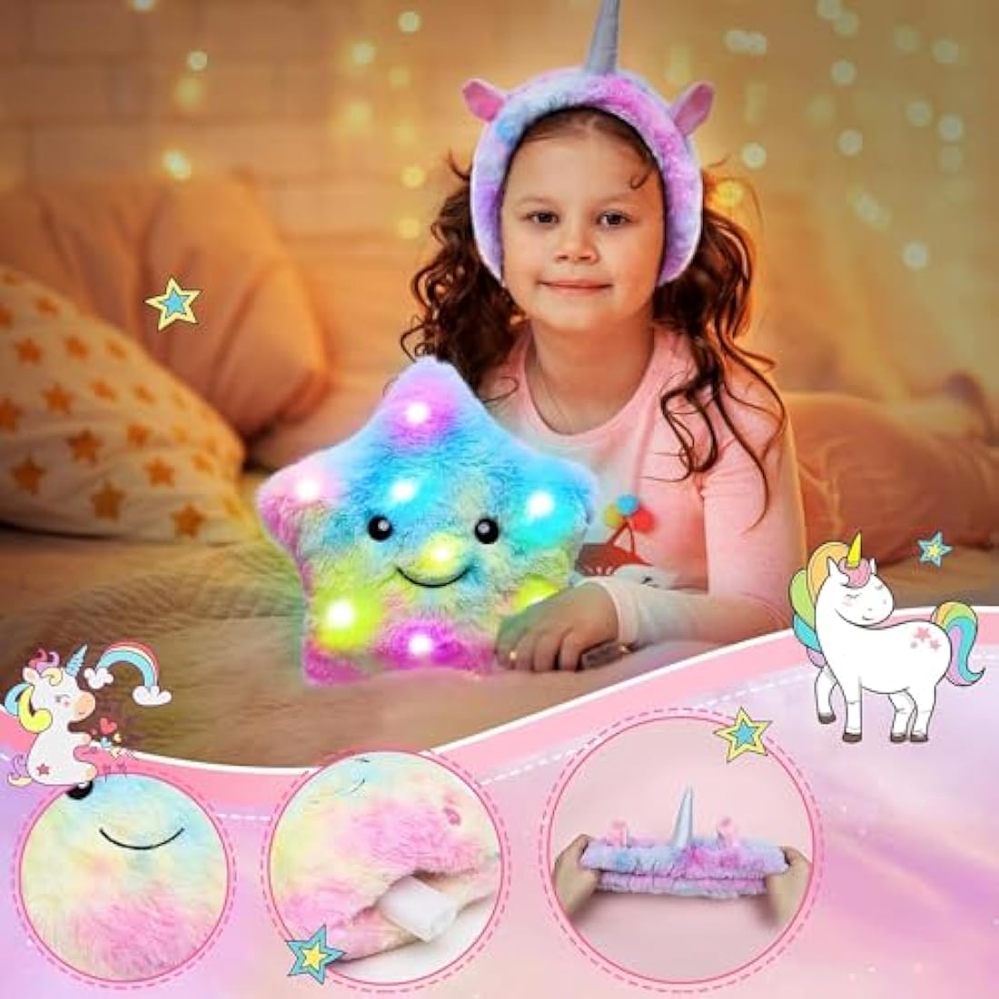 Latocos Unicorn Gift Set for Girls – Light Up Pillow & Plush Diary Kit