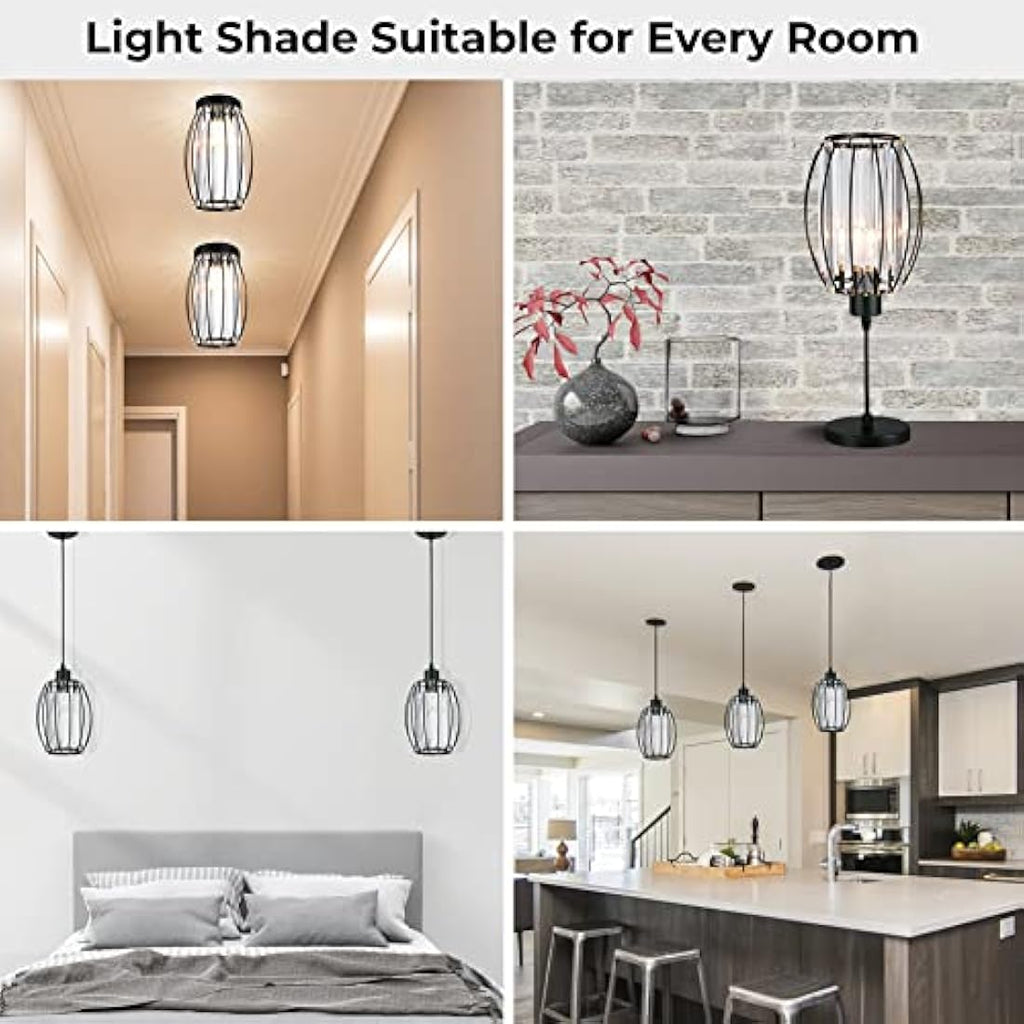 Black Crystal Cylinder Lampshade for Ceiling & Bedside