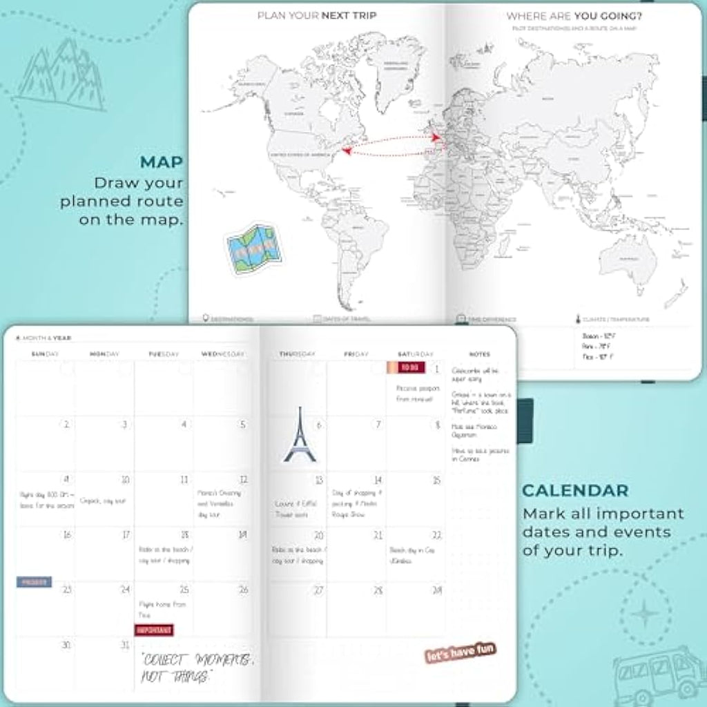 Clever Fox Travel Journal – A5 Vacation Planner & Trip Organizer, Aquamarine