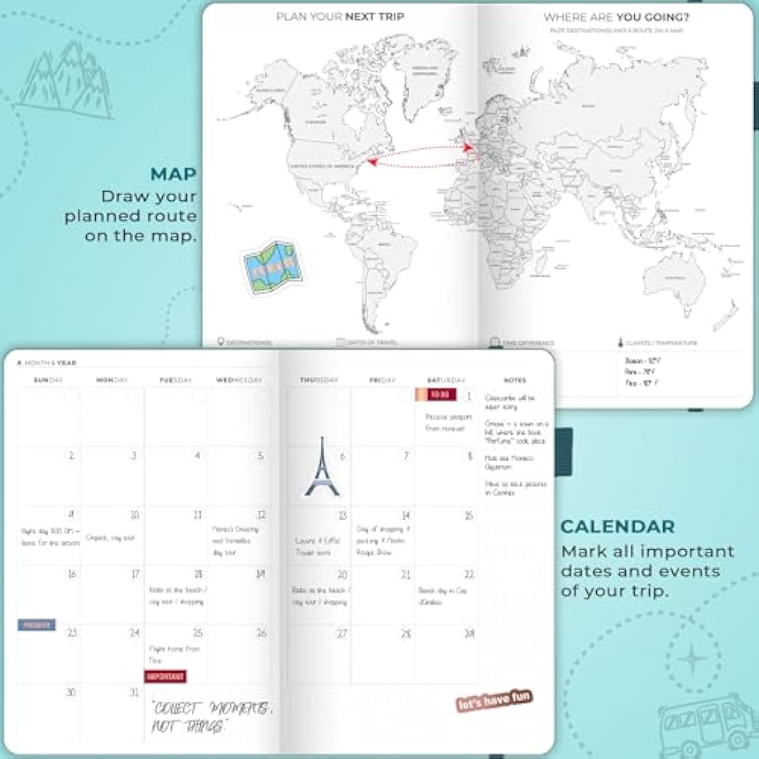 Clever Fox Travel Journal – A5 Vacation Planner & Trip Organizer, Aquamarine