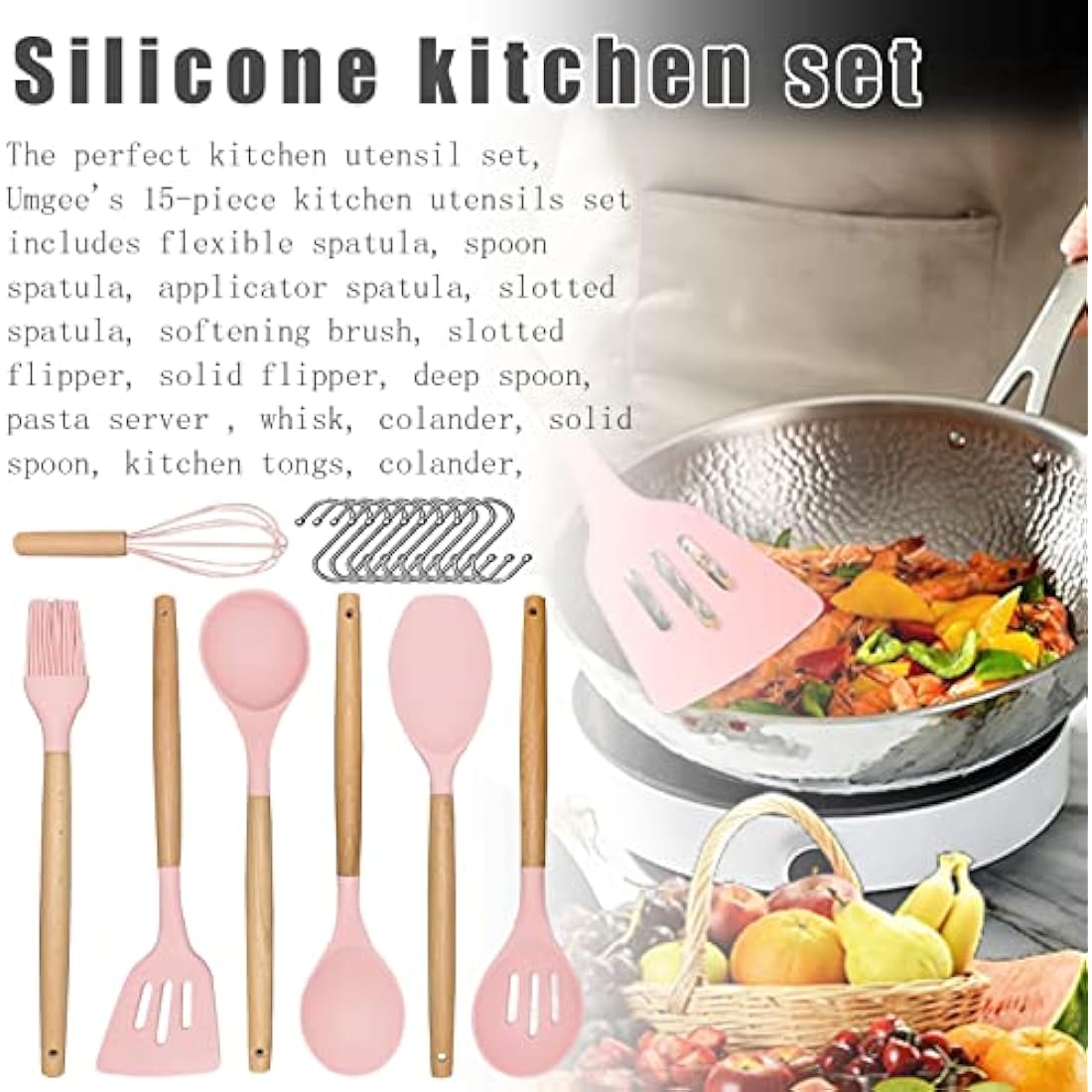 DLD 29-Piece Silicone Kitchenware Set with Knives and Wooden Handles