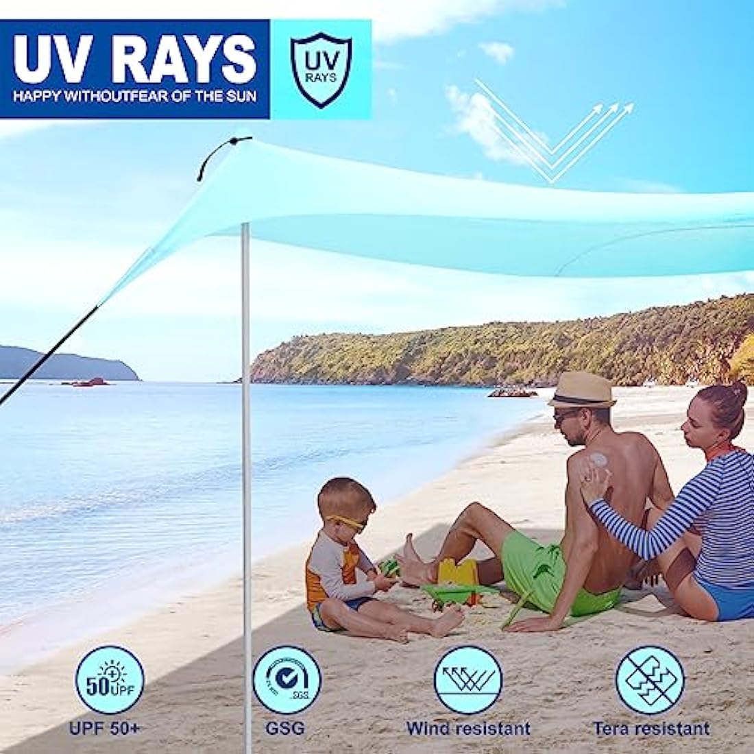 Jolof Store UPF50+ Beach Tent – 3x3m Portable Family Sun Shade Canopy
