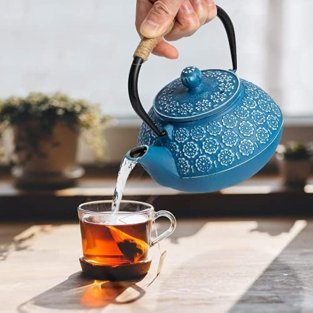 SUSTEAS Cast Iron Teapot – 900ml Japanese Tetsubin with Infuser, Dark Blue