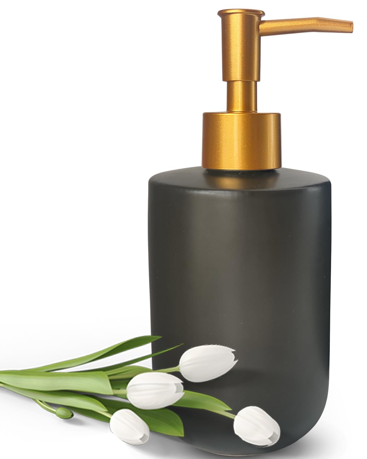 Jolof Store Ceramic Soap Dispenser – 420ml Refillable Bottle with Gold Pump