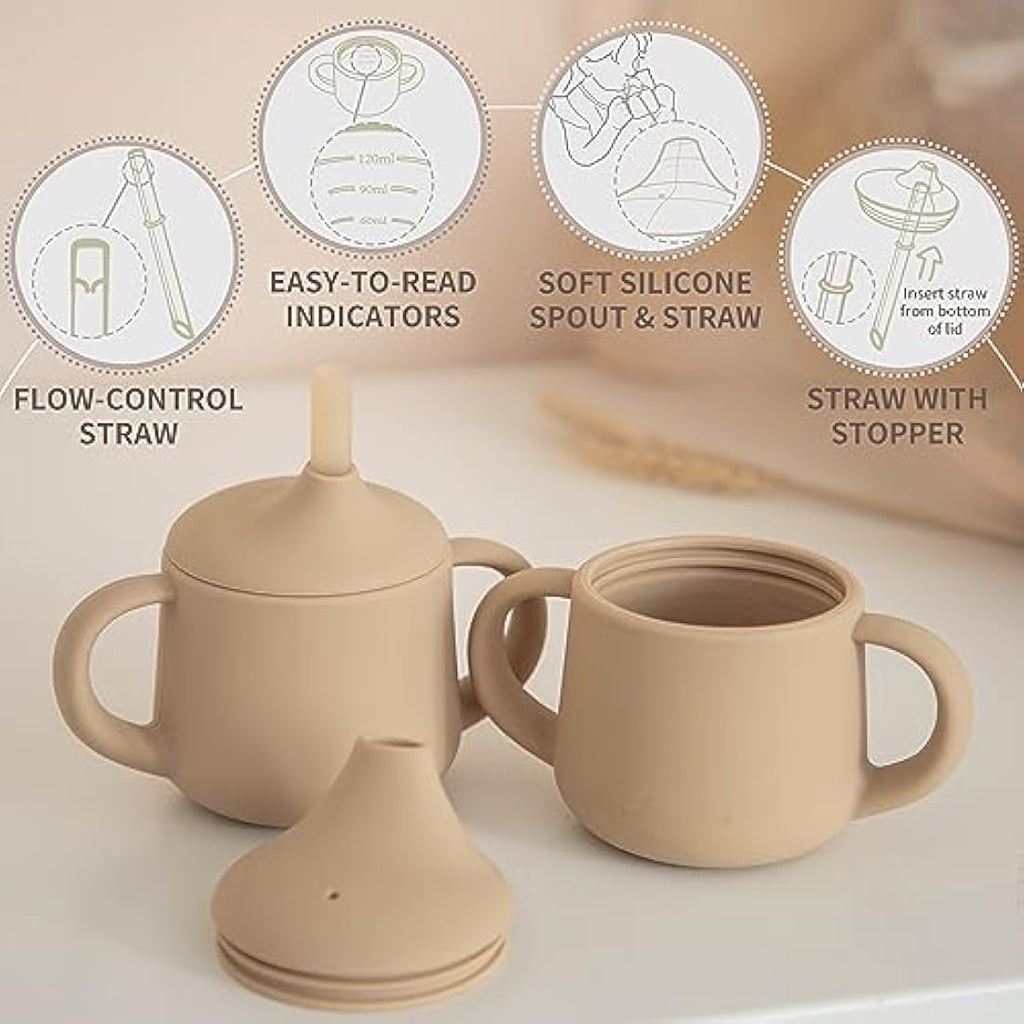Moonkie Silicone Baby Sippy Cup | 3-Stage Transition Straw Cup, 4oz