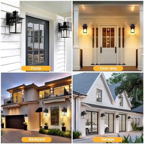 APOTO Motion Sensor Outdoor Wall Light | Dusk to Dawn Aluminum Porch Lantern