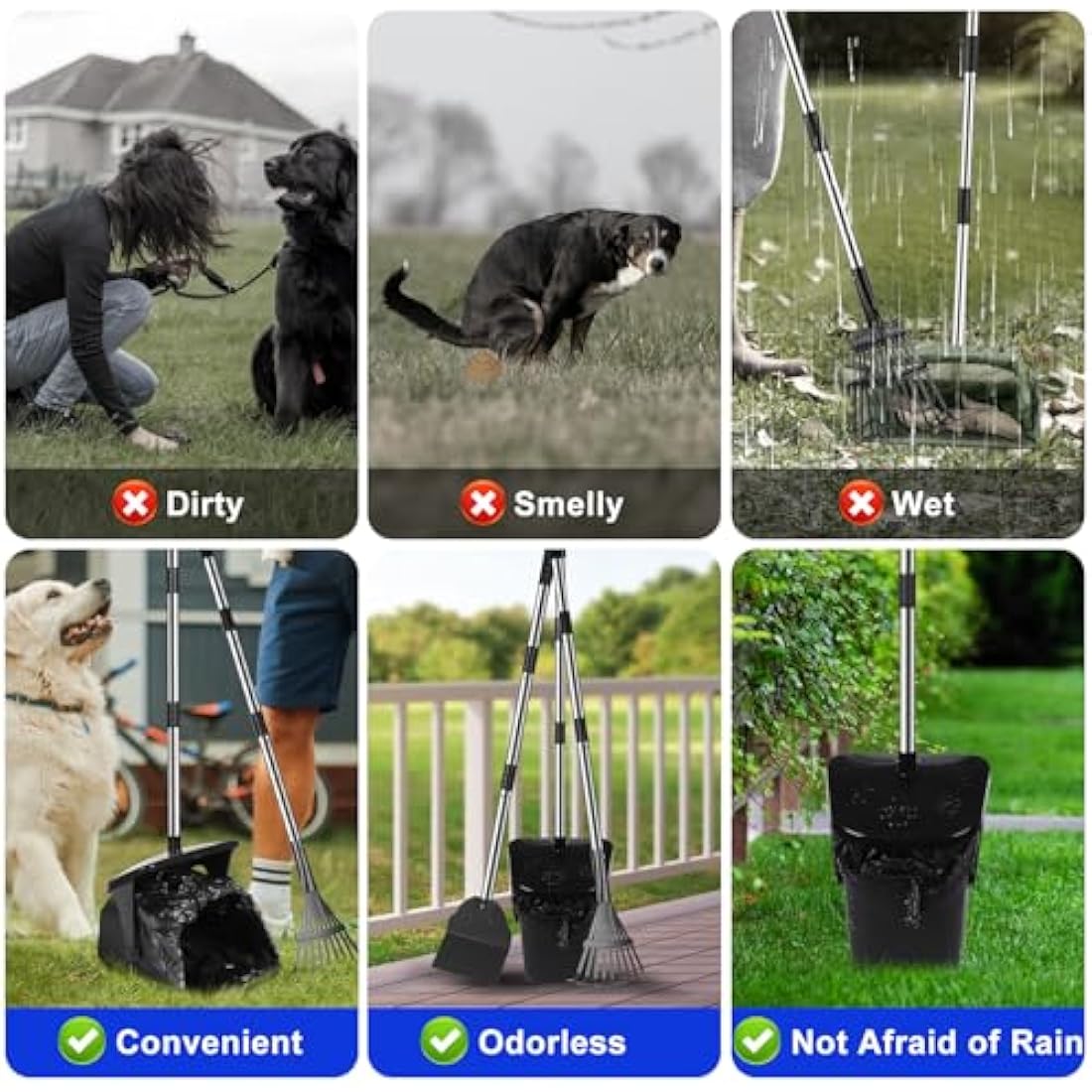 Dog Poop Scooper – Long Handle Swivel Bin, Rake & Spade Set