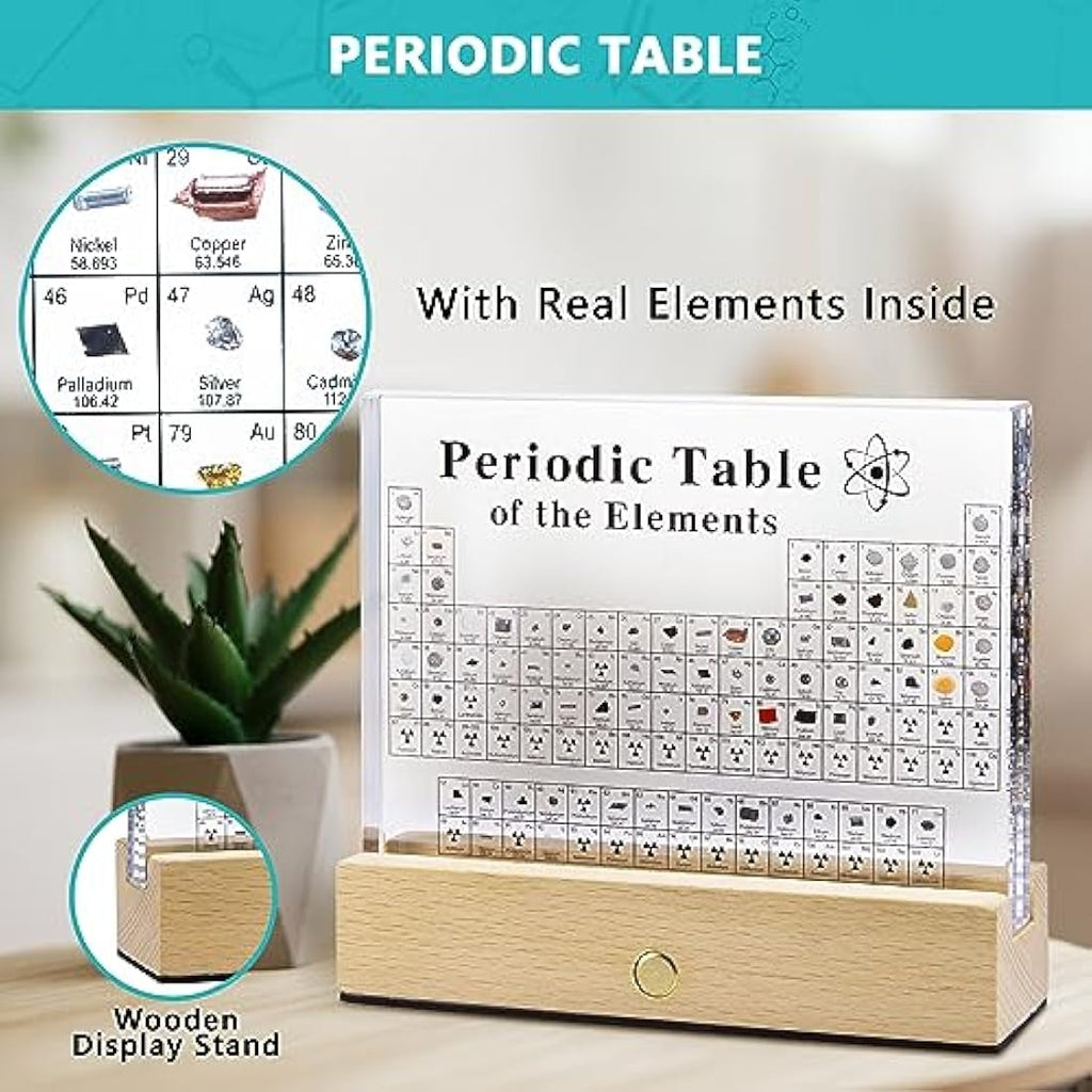 Periodic Table with 83 Real Elements & Wooden Stand