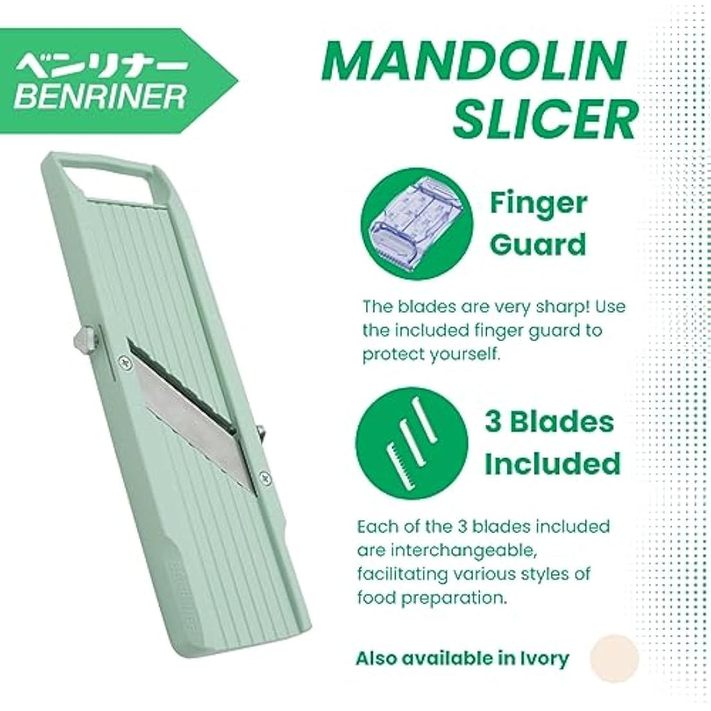 Benriner Japanese Mandoline Slicer with 3 Interchangeable Steel Blades