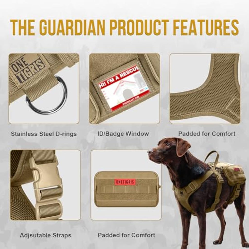 OneTigris Service Dog Vest Harness | Tactical Molle Dog Backpack - Brown