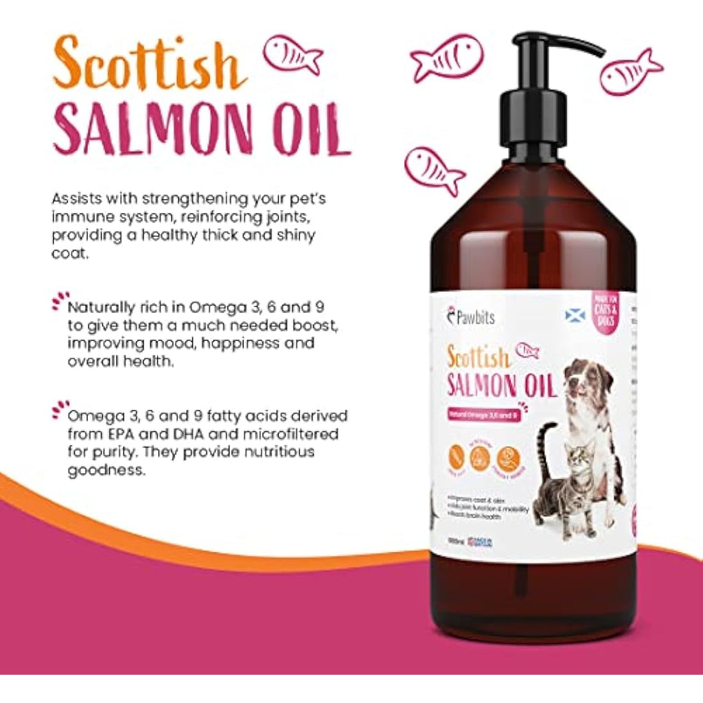 Pawbits Scottish Salmon Oil for Dogs & Cats – 1L Natural Omega 3 6 9