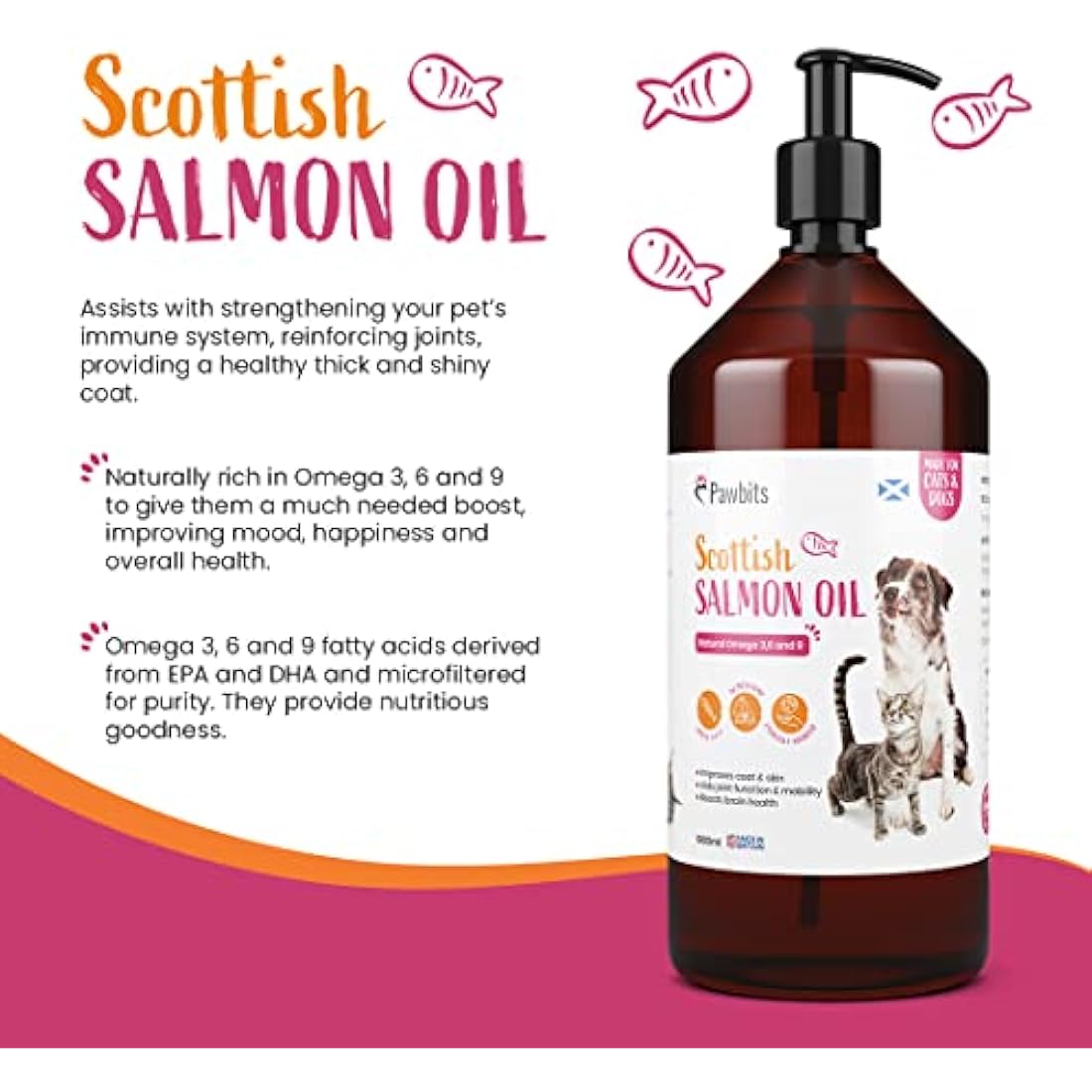 Pawbits Scottish Salmon Oil for Dogs & Cats – 1L Natural Omega 3 6 9