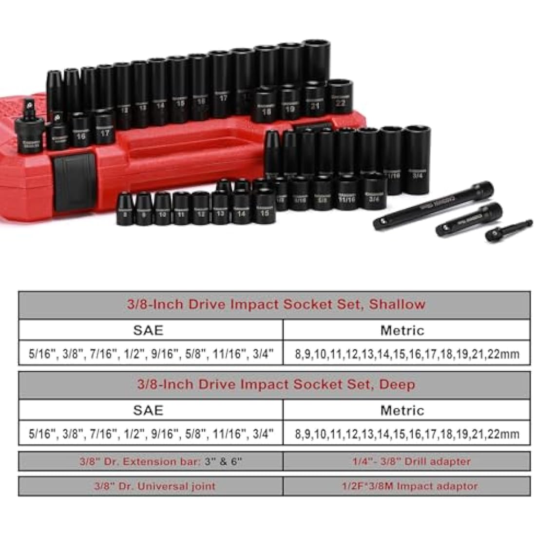 CASOMAN 3/8" Drive Impact Socket Set | 49-Piece SAE & Metric Cr-V Steel